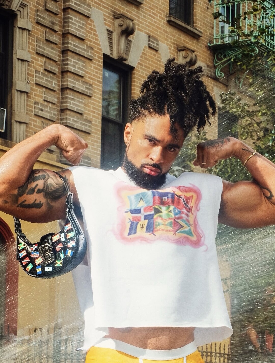 LaShawn carrying a Brandon Blackwood bag during the New York campaign shoot